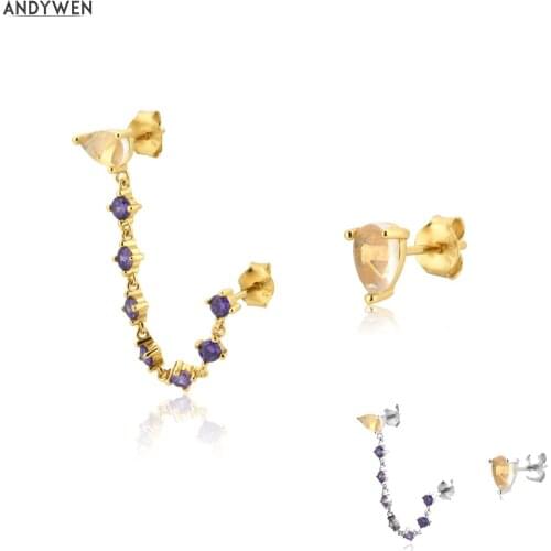 ANDYWEN 925 Sterling Silver Gold Chain Purple Zircon Stud Earring 2020 Rock Punk Luxury Fashion Jewelry Piercing Ohrringe