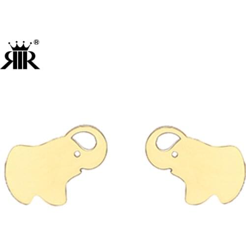 RIR Stainless Steel Gold Baby Elephant Cartilage Stud Earrings For Women Animal Earring Simple Design
