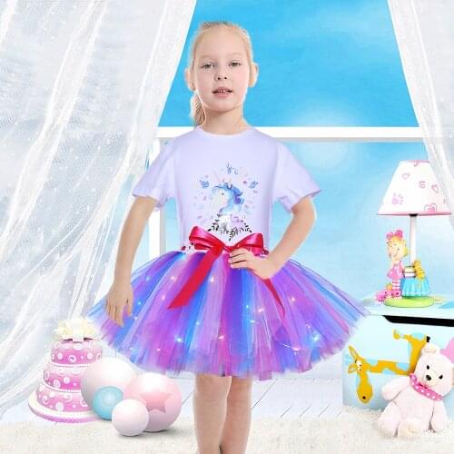 Blue and Hot Pink Skirt Baby Tutu Costume Kids Clothes Unicorn Costume Tulle Skirts for Teens Girls Children Led Party Dresses