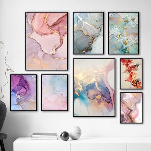 Nordic Home Living Room Design Marble Colorful Picture Canvas Painting Abstract Minimalist Modern Wall Art Poster and Print Deco