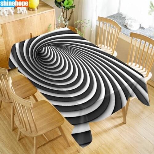 New Oxford Cloth 3D Tablecloth Black White Stripes Pattern Dustproof Dining Table Cloth Wedding Decoration Table Cover
