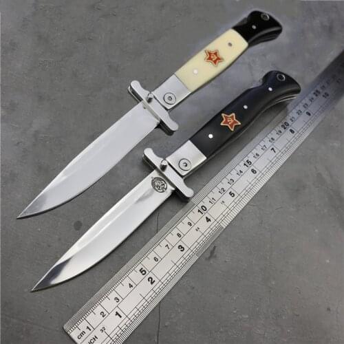 Russian Finka NKVD KGB Tactical Folding Knife Five-Star Black Ebony Handle Camping Knife Utilitiy Military EDC Tools with