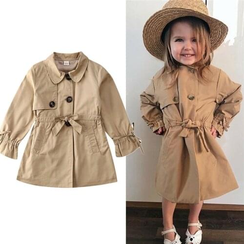 1-7T Kids Baby Girl Trench Coats Khaki Wind Coat Jackets For Girls Belted Overcoat Snowsuit Formal Outwear Girls Coats Trench
