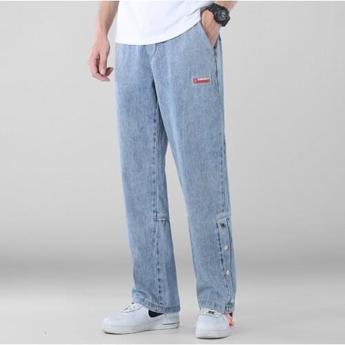 Street wear Jeans Men Loose Straight Leg Pants Elastic Waist Casual Elastic Pants Mouth Kpop Clothes Hip Hop Wide Leg Long Retro