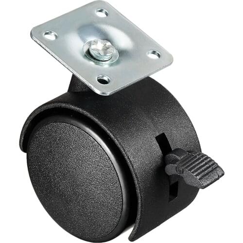 Uxcell 2 Inch Swivel Casters Nylon Twin Wheel with Brake,Top Plate Mount Swivel Caster Black