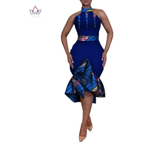 Party African Dresses for Women Dashiki Print Bazin Riche Dresses Knee Length Sleeveless Vestidos Women African Clothing WY5193