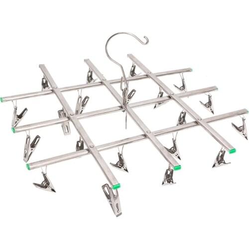 Windproof Laundry Hanger Collapsible Stainless Steel Hanging Rack 20 Clothespin