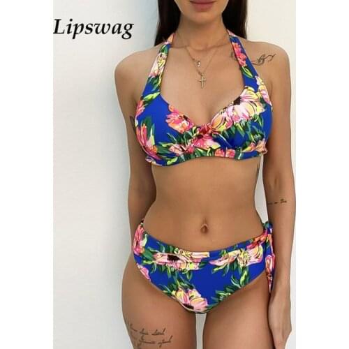 Sexy Print Bikini Two Piece 2021 High Waist Women Push Up Bandage Bow Backless Swimsuit Monokini Beachwear Biquini ​Bathing Suit