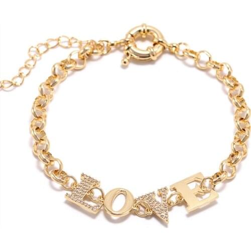 LOVE Luxury Gold Charms chain link Bracelets CZ Cubic Zirconia Fashion Punk Female Bracelet Bangles Women Party Jewelry Gifts