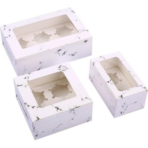 100pcs/lot Marble Pattern Transparent Window Baking Box Round Cup Cake Box West Point Muffin Packing Wedding Gift boxes