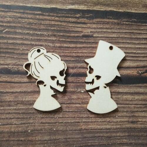 12pcs Laser Cut Unfinished Wooden Skull Man Skull Woman Shape DIY Craft Halloween Skull Decor Embellishment