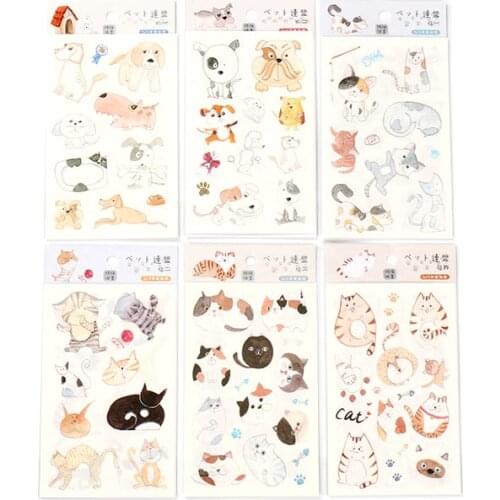 4 Sheets/Pack Lovely Dogs and Cat Pet Diary Favorites Decoration Stickers Stick Label