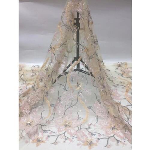 African Lace Fabric 2021 Embroidery Mesh Gauze French Tulle Lace High Quality Sequined Lace Fabric Nigerian Party Dress XX3719