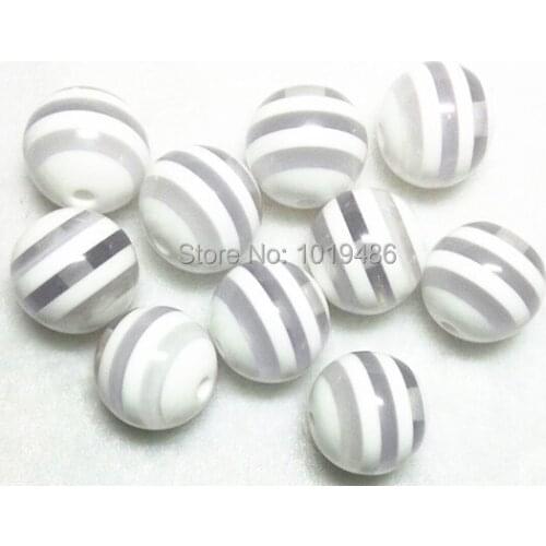 Free shipping!100pcs Clear and White 20mm striped resin beads for chunky necklace and bracelet