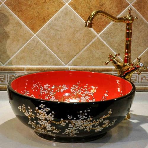 China Artistic Handmade Ceramic wash basins Lavobo Round Counter top cabinet wash hand wash basin bathroom sinks