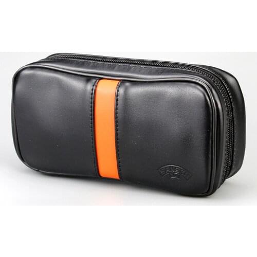 Classic Yellow Stripe Leather Bag Smoking Pipe Bag for 2 Pipes Black Smoking Bag with Indepent Tobacco Pouch Best Smoke Case