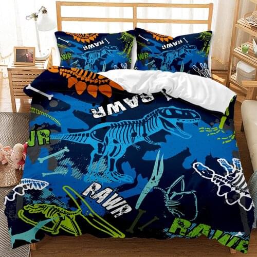 Dinosaur Duvet Cover King Size Ocean Jurassic Era Retro Dinosaur Fossils Bedding Set Blue Comforter Bed Quilts Home Kids Bedroom