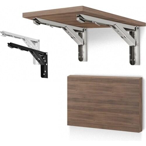 Wall Mounted 2pcs Folding Angle Bracket Stainless Steel Heavy Support 8-12 Inch Triangle Space Saving Table Shelf Bracket