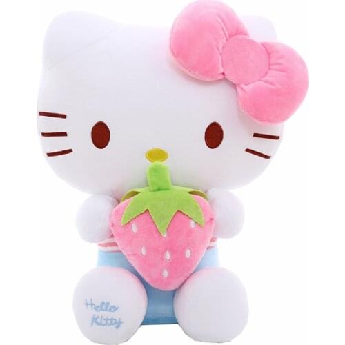 Cute Kawaii Cat With Strawberry Kitty Plush Dolls Stuffed Soft Toys Hello Cushion Sofa Pillow Gifts Xmas Gift Party Decor