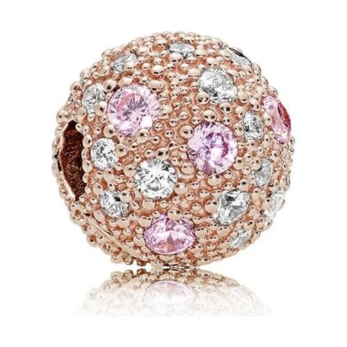 Trendy European Rose Gold Round Safety Diy Spacer Bead Crystal Clip Stopper Charm Fit Original Pan Pendant Bracelet