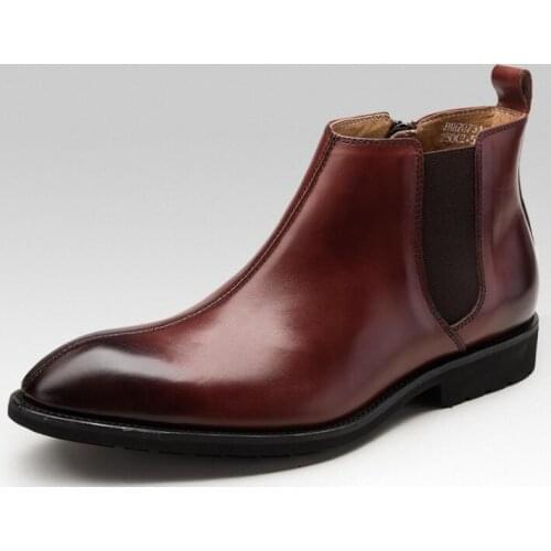 New winter mens boots breathable genuine leather black zip men boots pointed toe men classics ankle boots