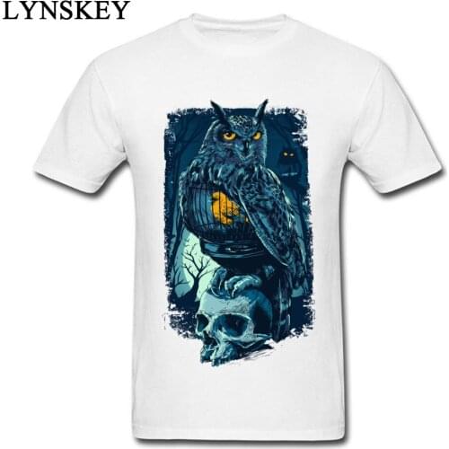 Night Owl Skull T-Shirts Mens 2018 Newest Short Sleeve 100% Organic Cotton T Shirts Cool Design Animal Death Skull Tshirts