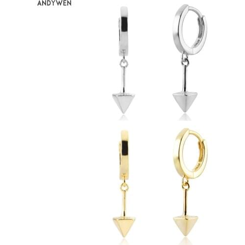 ANDYWEN New 925 Sterling Silver Gold Spike Drop Earringg Pendant Luxury Fashion Fine Jewelry Circle Round Clips Piercing