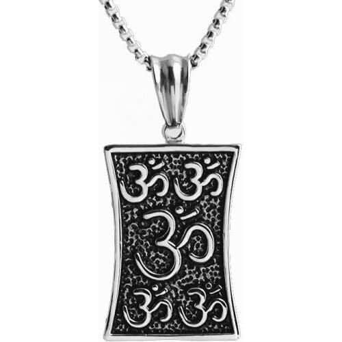 Retro Hinduism Aum Symbol OM Pattern Pendant Necklaces Stainless Steel Men and Women Tag Religious Necklace Jewelry
