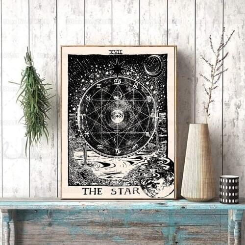 Sun Moon Tarot Wall Art Mandala Design Tarot The Star Canvas Painting for Home Decor