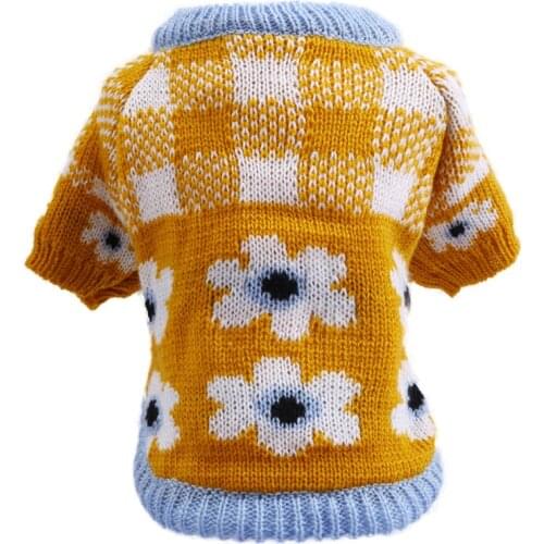 Dog Sweater Autumn Flower Plaid Teddy Chihuahua Pet Jumper Knitted Warm Dog Clothes