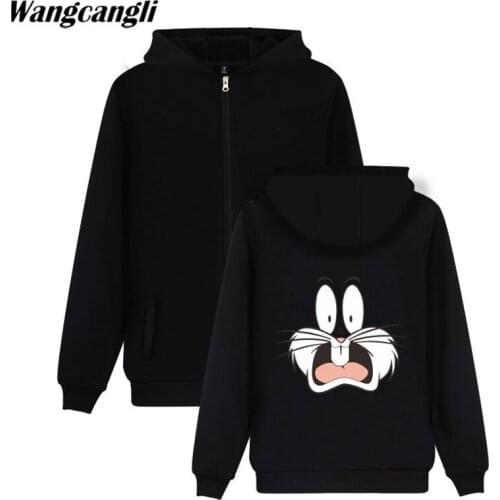 Anime Bugs Bunny printed zipper hoodies women men funny autumn winter hoodie sweatshirt hip hop streetwear Jacket coat clothes