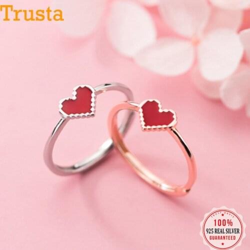 Trustdavis Trendy Real 925 Sterling Silver Sweet Minimalist Romantic Red Heart Rings For Women Wedding Party S925 Jewelry DA1976