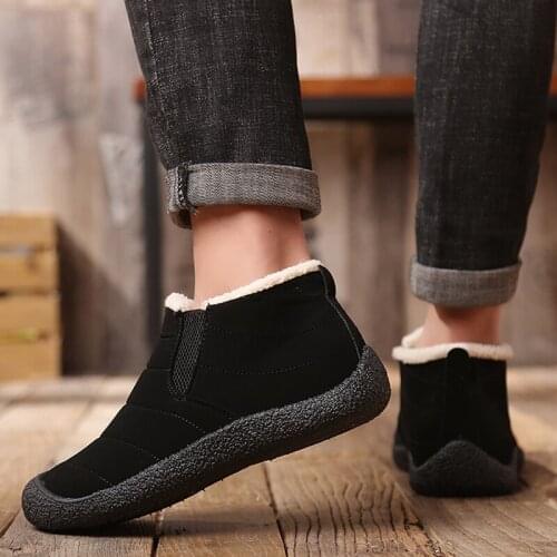 Weweya New Fashion Men Winter Unisex Shoes Solid Color Snow Boots Plush Bottom Keep Warm Waterproof Ski Ankle Boots Size 36-46