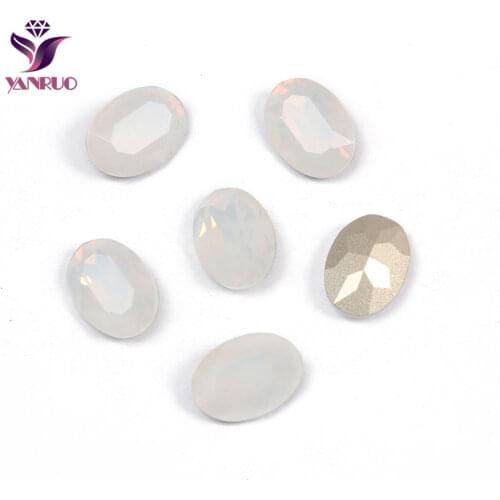 YANRUO 4120 Oval White Opal Fancy Glass Beads Diamond Sewing Rhinestones Glass DIY Base Ornaments Claw Setting