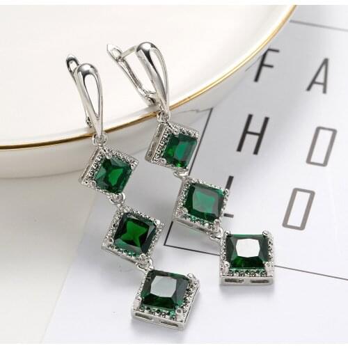 Green Square Crystal Bohemian Style Drop Earring Fashion Lady AAA Cubic Zirconia Geometric Earring Charm Women Wedding Jewelry