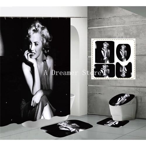 Retro Sexy Woman Shower Curtain Set Sexy Marilyn-Monroe Waterproof Bathroom Toilet Mat Lid Rug Polyester Curtain With Hooks