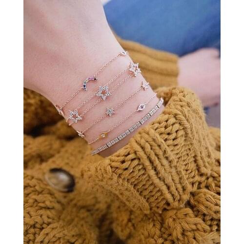 Fashion charming bracelet for women 925 sterling silver cute cz evil eye moon star rainbow lightning jewerly Valentines gift