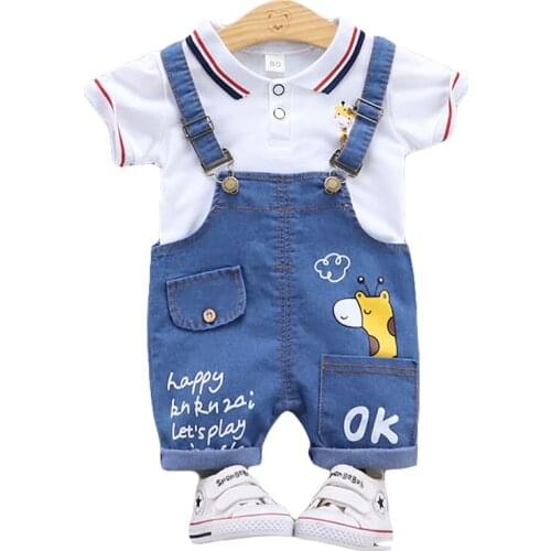 Giraffe Rompers Clothing Suits Summer Baby Bear Printed Outfits Children 2Pcs Girls T-Shirt Overalls Clothes Sets Boys Jumpsuits