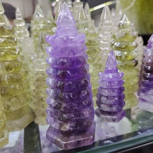 1pcs purple crystal natural mineral high quality clear linglong pagoda water quartz crystal fengshui household accessori