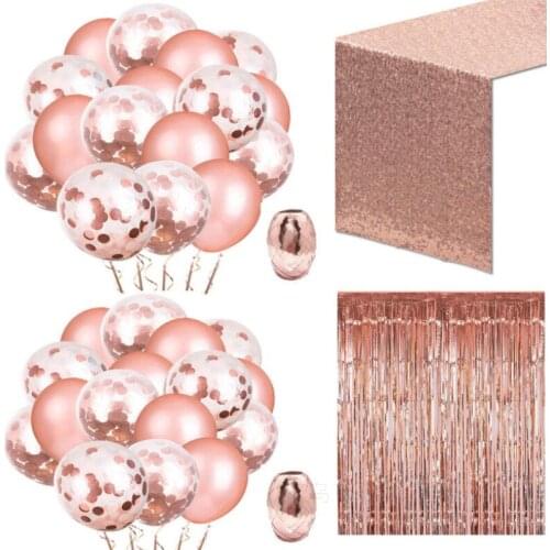 12 inch rose gold confetti sequined balloon set rain silk curtain tablecloth decoration wedding balloon