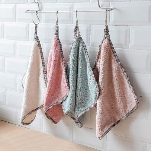 5pcs/set Hand Towel Coral Fleece With Hook Dish Washing Rag Absorbent Wipe Plush Hand Towel Easy To Clean Kitchen Tools