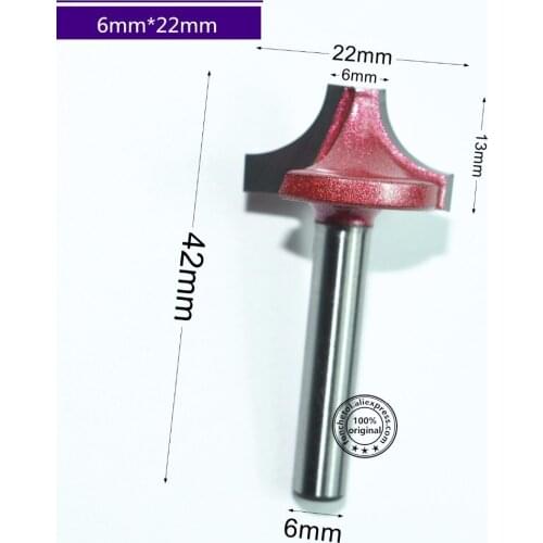 6mm*22mm,Freeshipping CNC solid carbide trimming End Mill,tungsten steel woodworking insert router bit,wood tools,1/4 R cutter