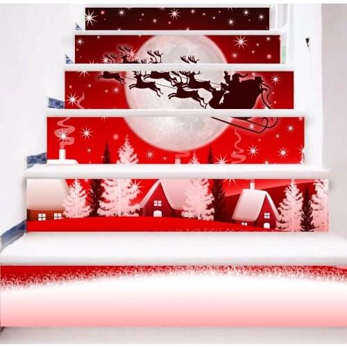 6pcs/set 18cm x 100cm Elk Driving Santa on the Way Christmas Style Stair Sticker Wallpaper LTT081