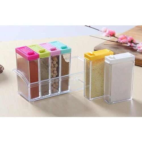 6pcs/lot Spice Jar Seasoning Box Kitchen Spice Storage Bottle Jars Transparent PP Salt MSG Pepper Cumin powder Box Tool ND 023