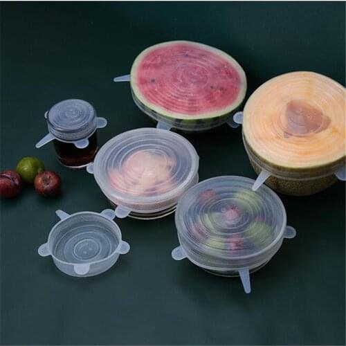 6 Pcs Food Wraps Reusable Silicone Food Fresh Keeping Sealed Covers Silicone Seal Vacuum Stretch Lids Saran Wraps Organization
