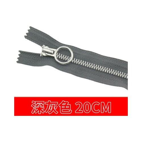 Free shipping 10pcs/lot 20cm dark grey zipper 5# Metal zipper Round zipper head clothing trousers zipper accessories