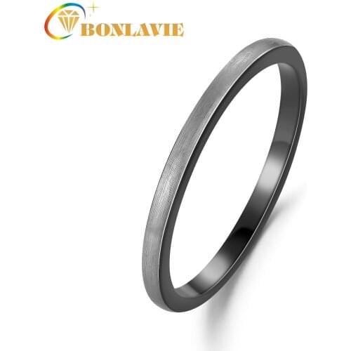 BONLAVIE 2mm Wide Inner Ring Electric Black Outer Ring Pulling Wire Tungsten Carbide Wedding Bands for Women