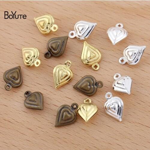 BoYuTe (100 Pieces/Lot) 12*8MM Metal Brass Middle Hollow Small Heart Charms Jewelry Accessories Diy Handmade Materials