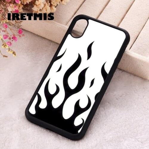Iretmis 5 5S SE 2020 Phone Cover Case for iPhone 6 6S 7 8 Plus X Xs XR 11 12 Mini Pro Max Rubber Silicone Black And White Flame