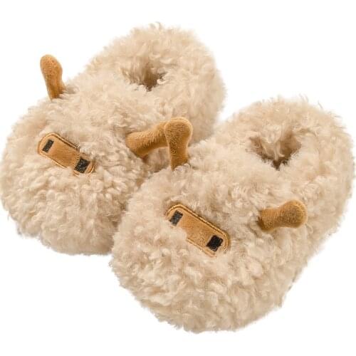 Childrens Cotton Shoes 2021 Winter New Boys and Girls Home Non-slip Cartoon Baby Fur Slippers Cute Animal Pattern Fashion Warm